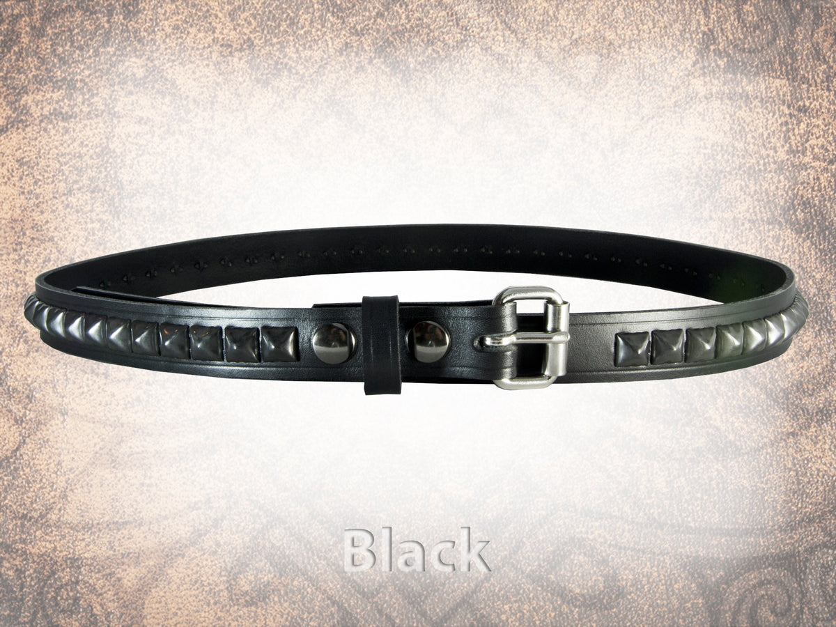 小物 CALEE pyramid studs narrow leather belt Black_7b3751a3-beb2-4693-92c2-