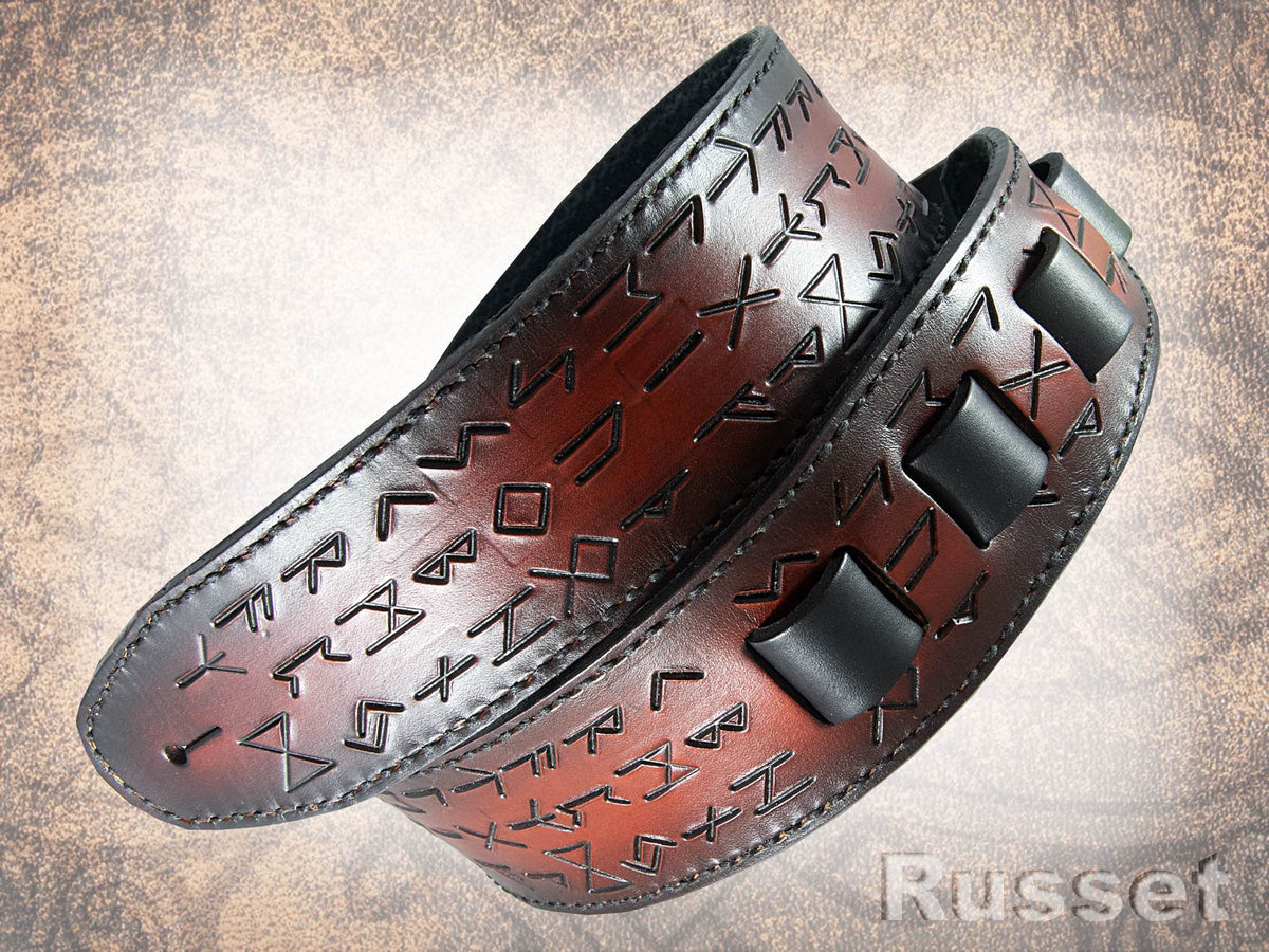 Handmade Leather Guitar Strap Solid Full Grain Leather Runic Runes ...