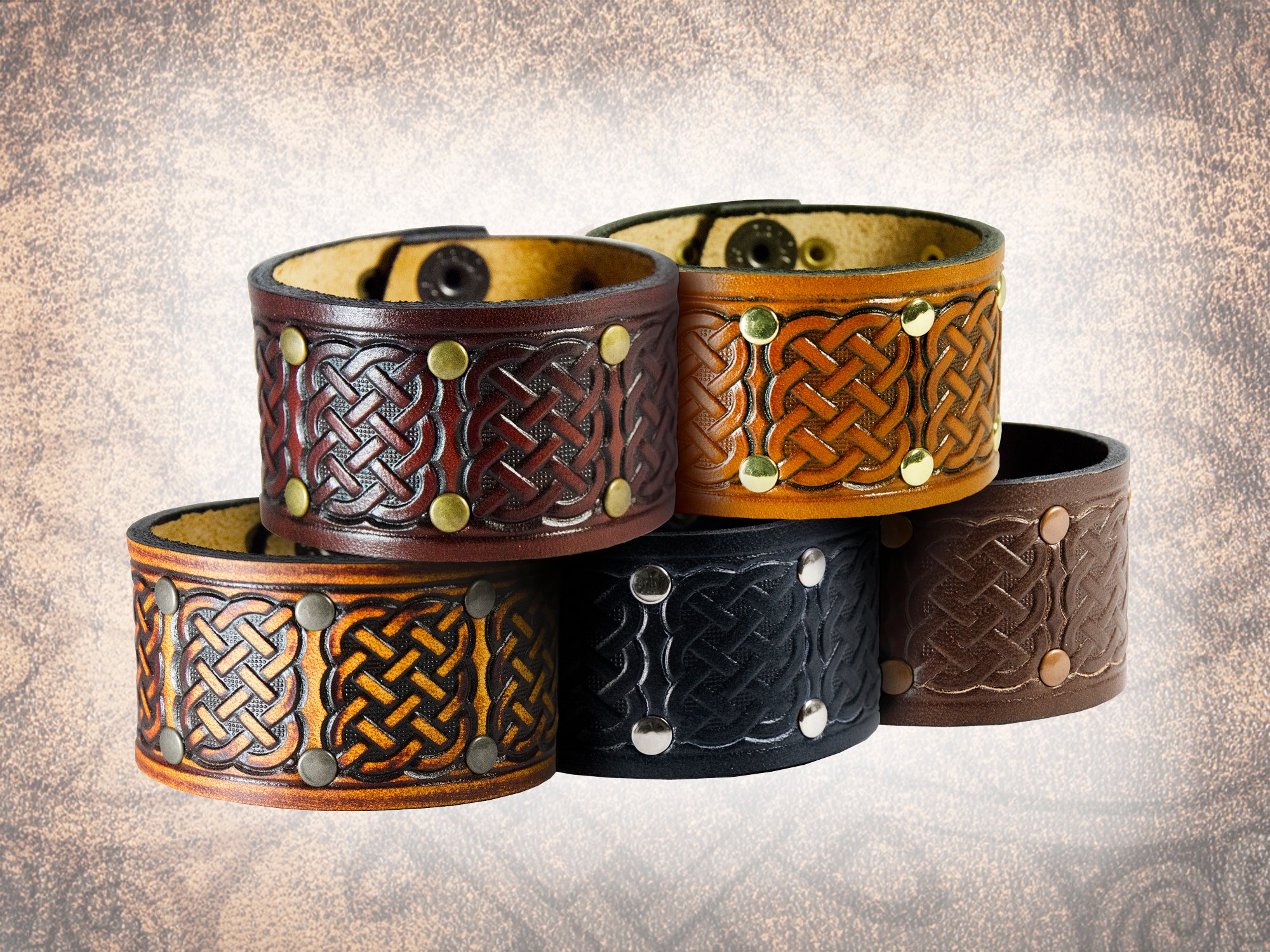 Handmade Solid Full Grain Italian Leather Cuff Bracelet Celtic