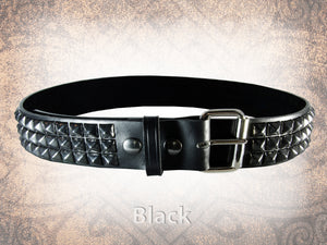 Handmade Solid Leather Studded Belt Pyramid Stud - Black Steel